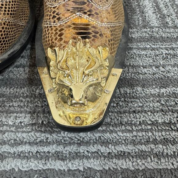 Aomi Shoes Snakeskin Western Gothic Boots w/ Gold Dragon Toe & Buckle Straps Men main image 10